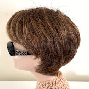 Black and White Pearl Brand Straight Layered Pixie Style Wig in Medium Brown K7